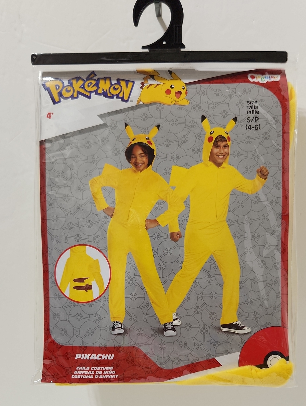 Pokémon S/P(4-6) Pikachu Halloween Costume Yellow Hooded Jumpsuit With Tail